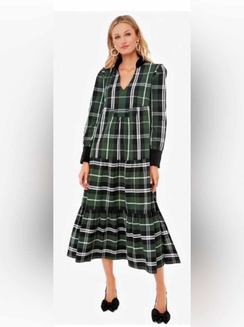 Tuckernuck Bristol Plaid Midi Dress in Green & Black Tartan Plaid Like New